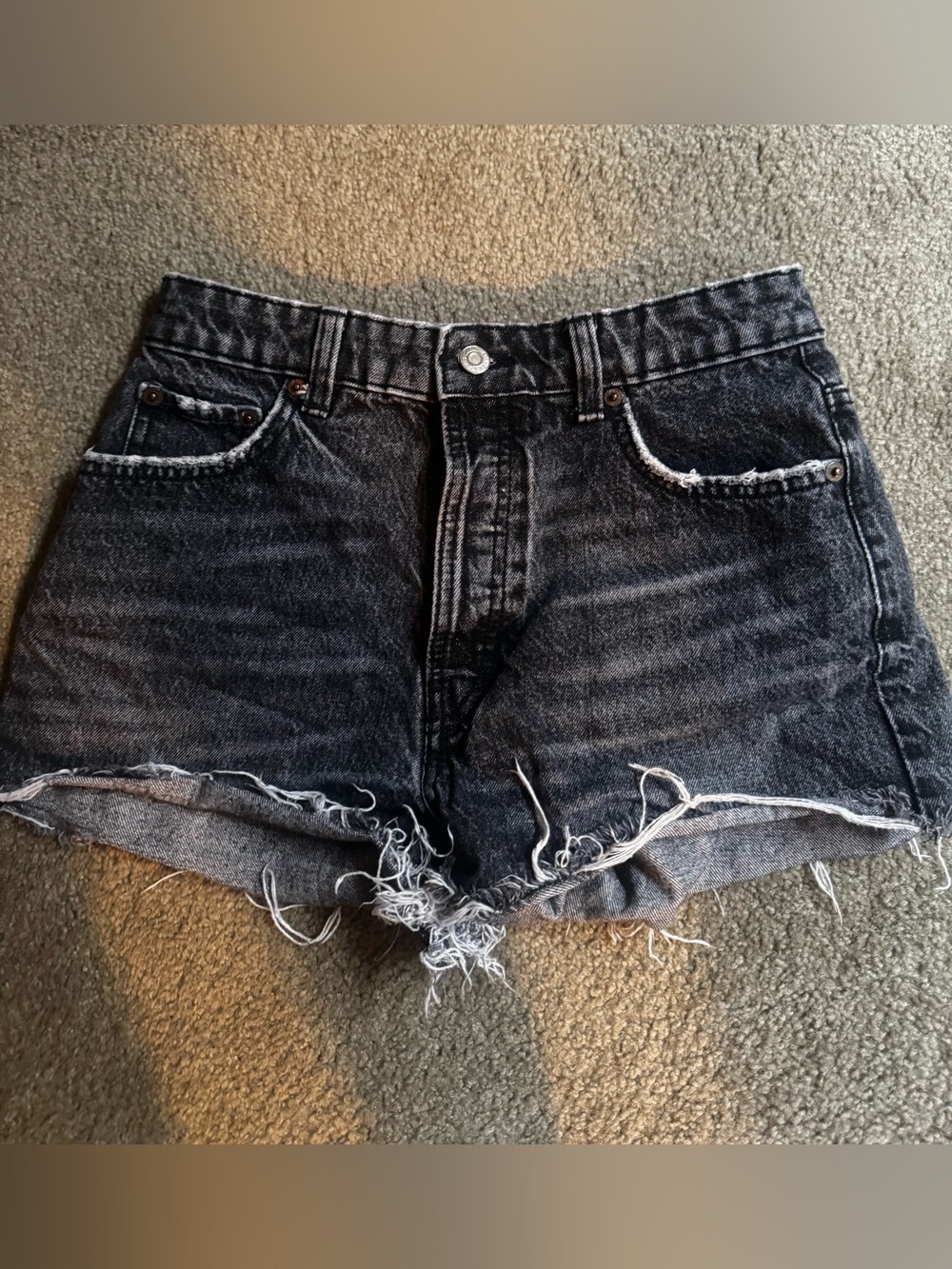 Zara Black Washed Frayed Denim Shorts